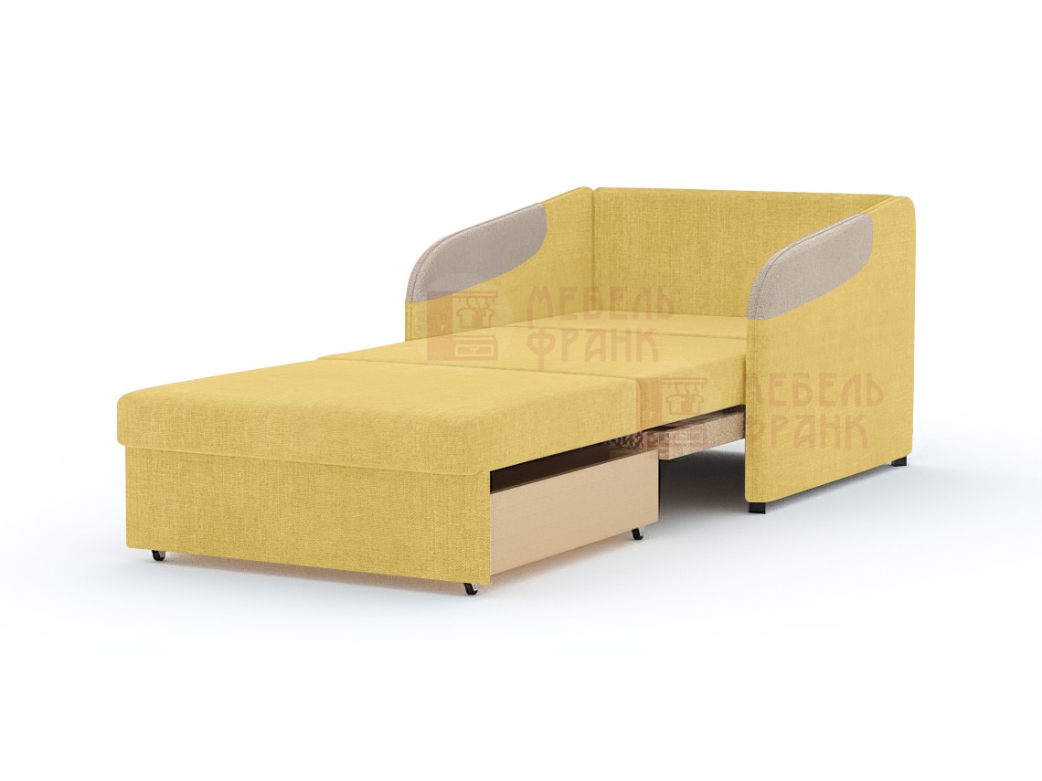 Кресло Гномик желтая рогожка в разложенном виде