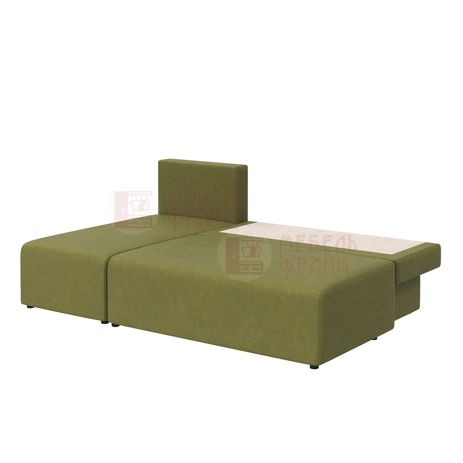 Угловой диван Мартли зеленая рогожка разложенный